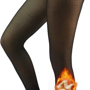Black Fleece Lined Tights Sheer Women - Fake Translucent Warm Pantyhose Leggings